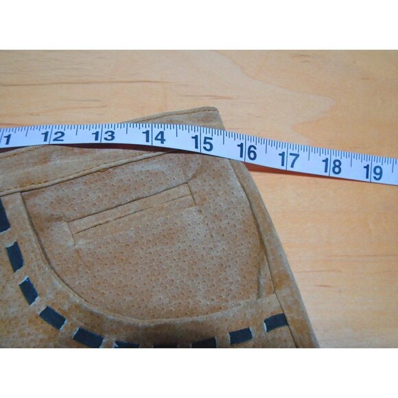 Cali Cali Suede Pants Color is Camel with Coffee Brown Trim Front Pockets Sz 10 - Picture 5 of 12